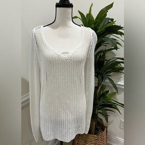 Ann Taylor LOFT white long sleeve COTTON KNIT SWEATER  SZ L